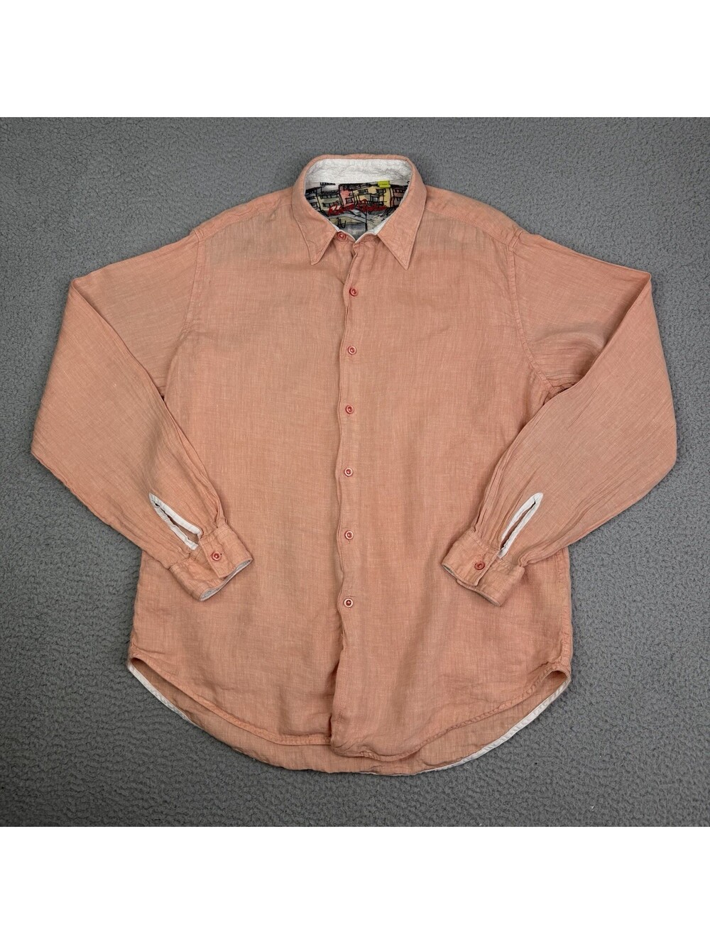 Robert Graham Button Down Dress Shirt Mens M Peach Pink Linen Long Sleeve